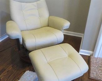 Taupe Leather Recliner and Ottoman
