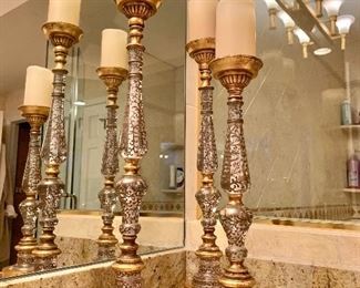 Set of 3 ornate candlesticks