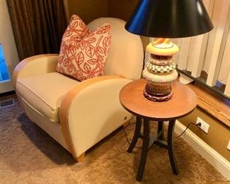 Stetson Chair, Pottery Barn copper topped table, MacKenzie Childs lamp