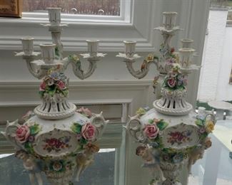 Dresden porcelain. Candlelabras and urns