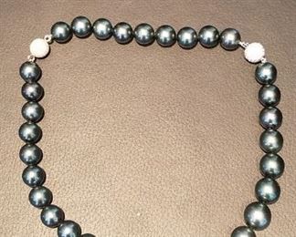 Black Pearl beaded necklace with diamond accented beads 