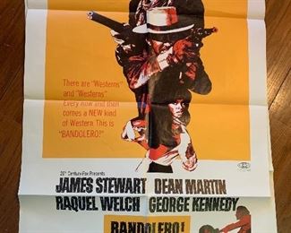 Vtg. James Stewart, Dean Martin, Raquel Welch & George Kenndey movie poster - Dandolero 