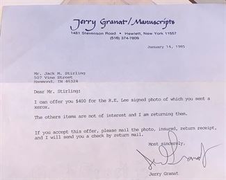 This letter from 1985 was along the Robert E. Lee letter. 