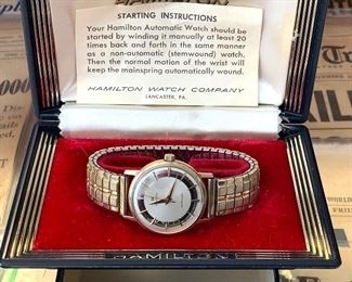 Vtg Hamilton 10K gold watch - giving for 25years of service from Sears  w/case and box - WORKS