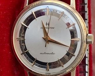 Vtg Hamilton 10K gold watch - giving for 25years of service from Sears  w/case and box - WORKS