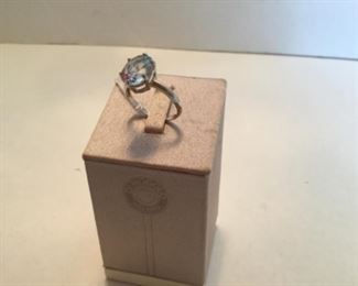 Ring blue topaz on 14kt white gold setting 6.5” 