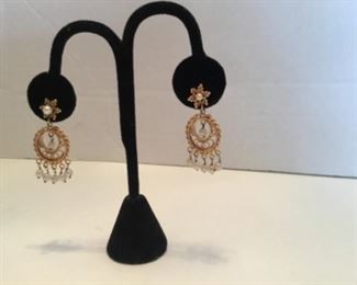 Victorian chandelier earringS Byzantine style, 14kt yellow gold with pearls