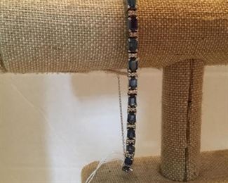 Tennis bracelet - 14 kt white gold - diamonds and Sapphires