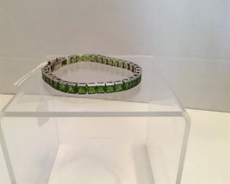 Sterling 925 base green glass stone bracelet