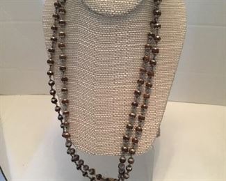 Sterling Cross on long sterling & wood beads