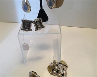 All Sterling earrings and grape leaves brooch