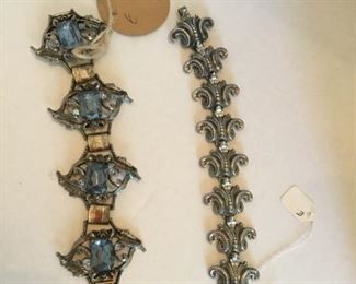 Rhinestone 1940’s blue stone bracelet & CINI signed sterling bracelet
