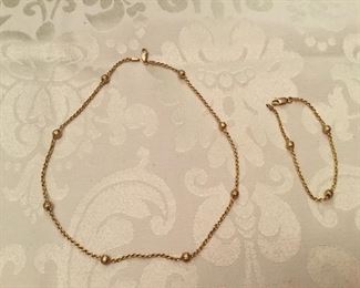 14kt gold chain with beads necklace 16” and bracelet 7” - 12 grams