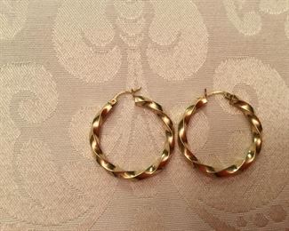 14kt gold Italy, twisted hoops - 1 3/4” D
