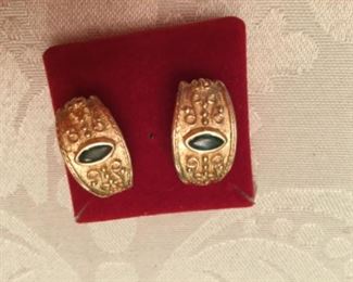 14kt yellow gold earrings and emeralds open back for stone