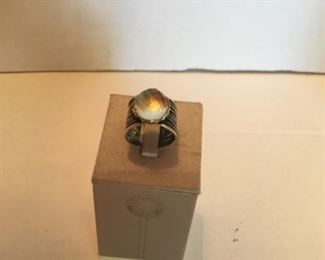 Sterling and moonstone glass stone - signed