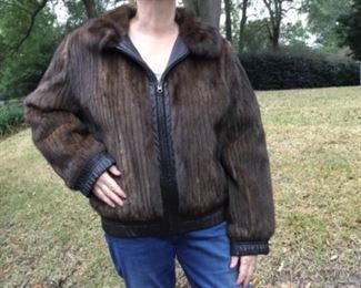 Reversible mink/leather jacket. Size 10