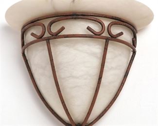 (2) Alabaster Bronze Painted Metal Frame Wall Sconces
