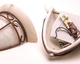(2) Alabaster Bronze Painted Metal Frame Wall Sconces