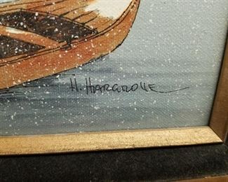 Signed H. Hargrove Framed Winter Scene Oil Painting