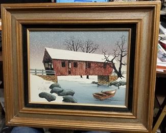 Signed H. Hargrove Framed Winter Scene Oil Painting