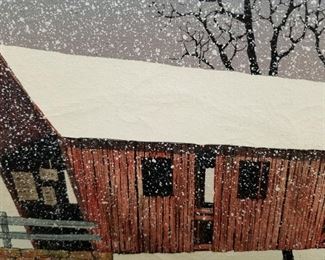 Signed H. Hargrove Framed Winter Scene Oil Painting