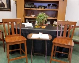 (2) Counter Height Wood Tall Chairs (1 cracked along the back but usable) Approx 25" from floor to top of seat) 