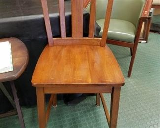 (2) Counter Height Wood Tall Chairs (1 cracked along the back but usable) Approx 25" from floor to top of seat) 