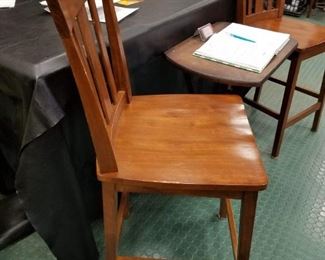 (2) Counter Height Wood Tall Chairs (1 cracked along the back but usable) Approx 25" from floor to top of seat) 