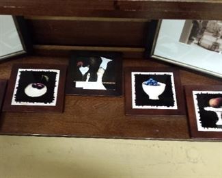 5 New with Tags Mahogany Frame with Ceramic Insert Kitchen Trivets 