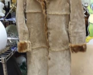 Brandon Thomas Full Length Tan Shearling Coat Made in Italy