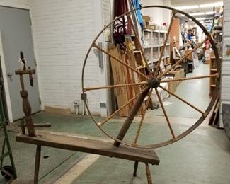 Antique Wood Spinning Wheel Approx 39"W