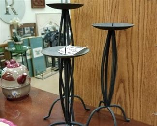 3 pc Black Painted Assorted Heights Metal Candle Holders