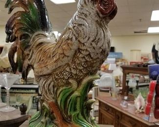 Colorful Large Ceramic Rooster (broken tail)