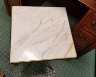 MCM Mid Century Marble Top Brass Frame Accent Table Plant Stand