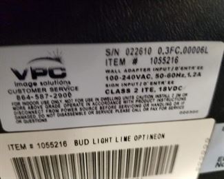 Rare 2010 Bud Light Lime VPC Image Solutions Model# 1055216 Optineon Lighted Sign 