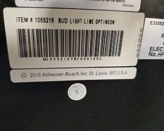 Rare 2010 Bud Light Lime VPC Image Solutions Model# 1055216 Optineon Lighted Sign 