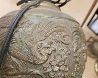 (2) Vintage Embossed Brass Asian Table Lamps (no shades)