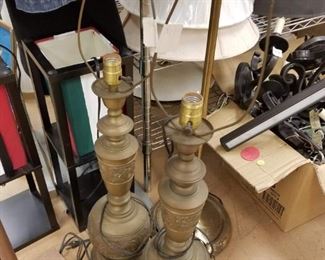 (2) Vintage Embossed Brass Asian Table Lamps (no shades)