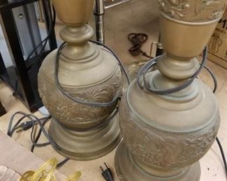 (2) Vintage Embossed Brass Asian Table Lamps (no shades)