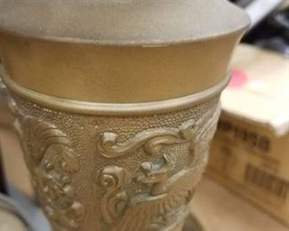 (2) Vintage Embossed Brass Asian Table Lamps (no shades)