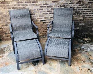 Metal out door chairs with foot stools