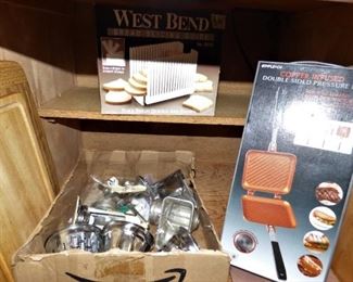 Grind-O-Mat Series 358 in box, Copper Infused Grill, West Bend Bread Slicer Guide