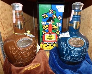 Royal Salute Collectible Bottles by Spode; with velvet bags