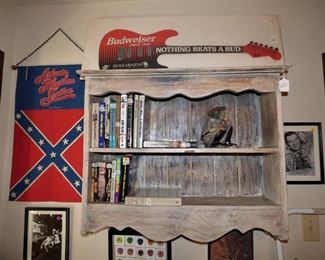 Vintage ARS Promo Flag, Budweiser Fender, Rock & Roll Books, "General Lee" Frog Pottery Figurine