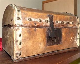 Antique leather covered small dome-top Document Box