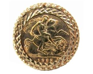 13. 22K Gold Sovereign Coin Ring English 9K Gold