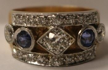 Mens diamond and sapphire ring