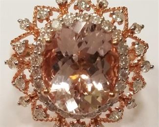 14K Morganite Beryl & diamond  ring App$6620 sz 7.5