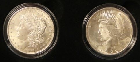 1921 Morgan and 1922 Peace Silver dollar
